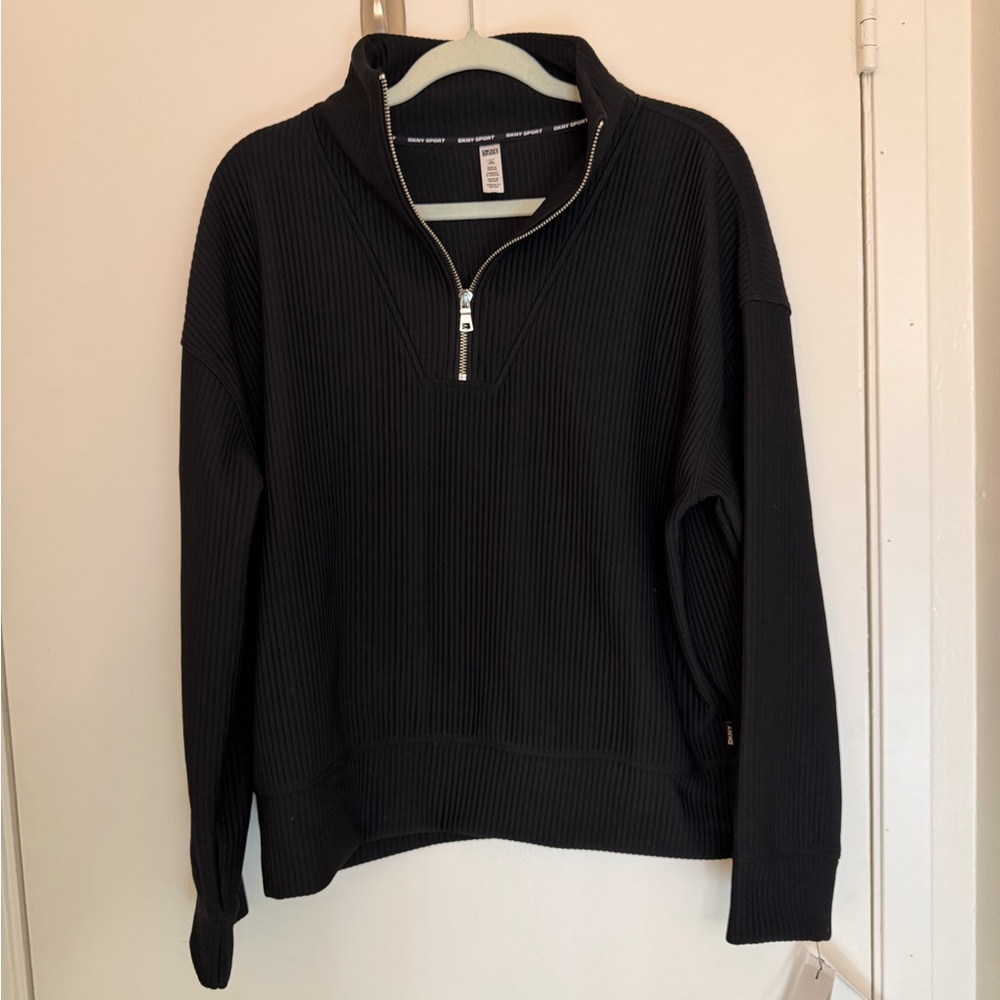 NWT DKNY Black Ribbed Quarter-Zip Sweater